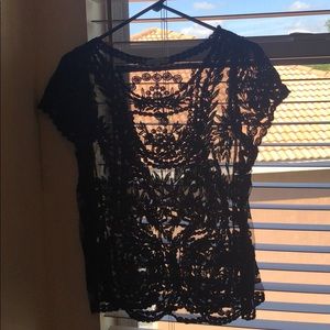 Black lace & mesh dressy black top-wear over tank